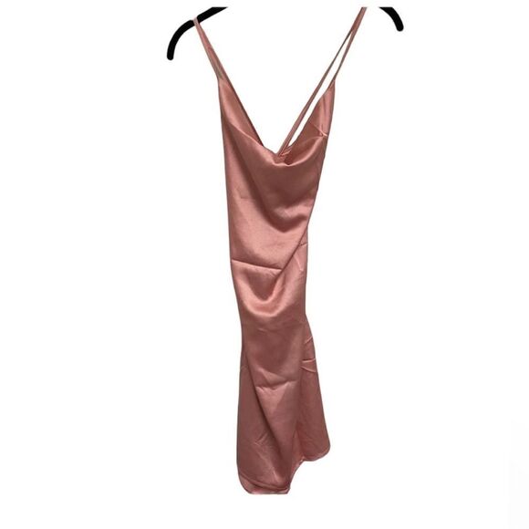 PrettyLittleThing Pink Satin Cowl Lace Up Bodycon Dress US 6 - Picture 2 of 5